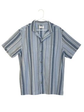 Old Navy Short Sleeve Linen Camp Shirt Mens L Striped Beach Relaxed Vacation